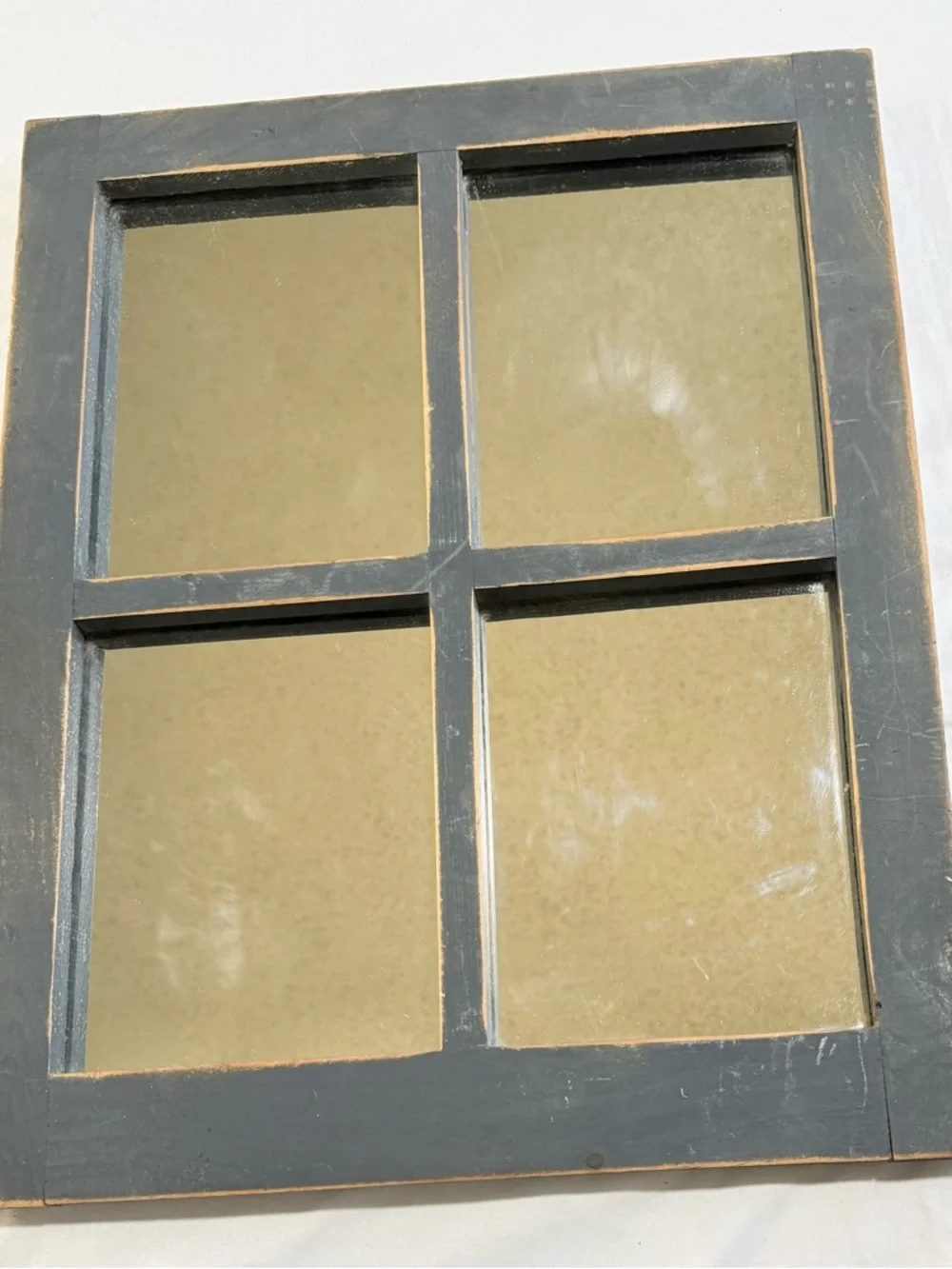 VTG Rustic Farmhouse Windowpane Mirror Distressed Dark Gray Wood Frame 20”x 16”